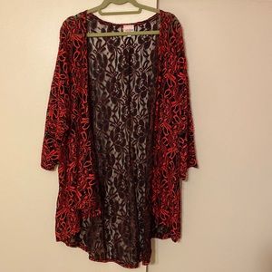 Lularoe Size L Red Lace Topper Cardigan Open Front